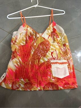 Bright Pink & Orange Printed Satin Camisole